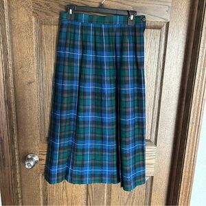 Preswick & Moore Green and Blue Plaid Midi Skirt 100% wool